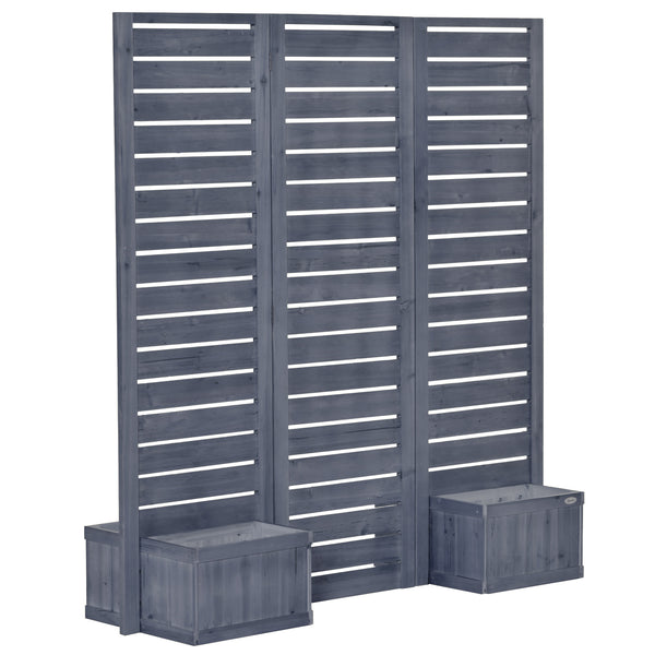 Outsunny 3-Panel Wood Privacy Screen With 4 Planter Boxes & Drainage Holes Natural Brown