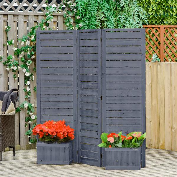 Outsunny 3-Panel Wood Privacy Screen With 4 Planter Boxes & Drainage Holes Natural Brown
