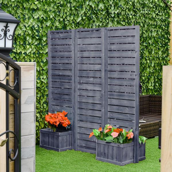 Outsunny 3-Panel Wood Privacy Screen With 4 Planter Boxes & Drainage Holes Natural Brown