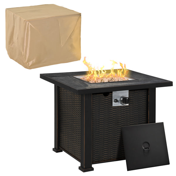 Outsunny 30in Square Gas Fire Pit Table With Auto-Ignition 50 000 BTU Ceramic Tabletop & CSA Certification