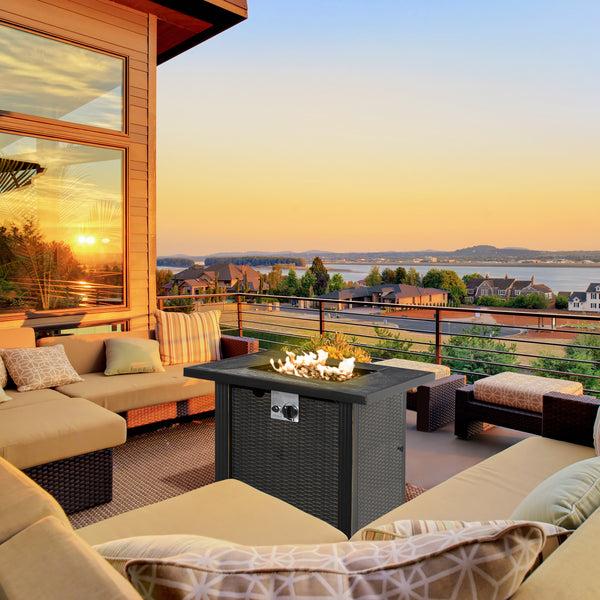 Outsunny 30in Square Gas Fire Pit Table With Auto-Ignition 50 000 BTU Ceramic Tabletop & CSA Certification