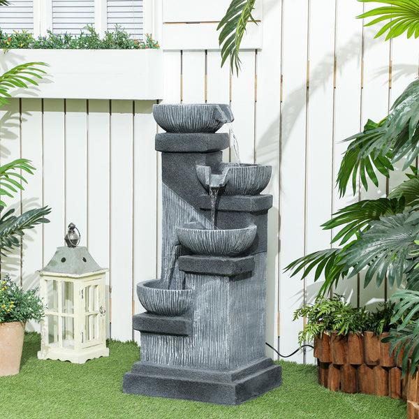 Outsunny 33.5" 4-Tier Resin Cascading Outdoor Fountain With LED Lights
