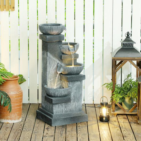 Outsunny 33.5" 4-Tier Resin Cascading Outdoor Fountain With LED Lights