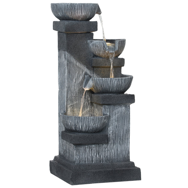outsunny 33.5" 4-Tier Resin Cascading Outdoor Fountain with LED Lights