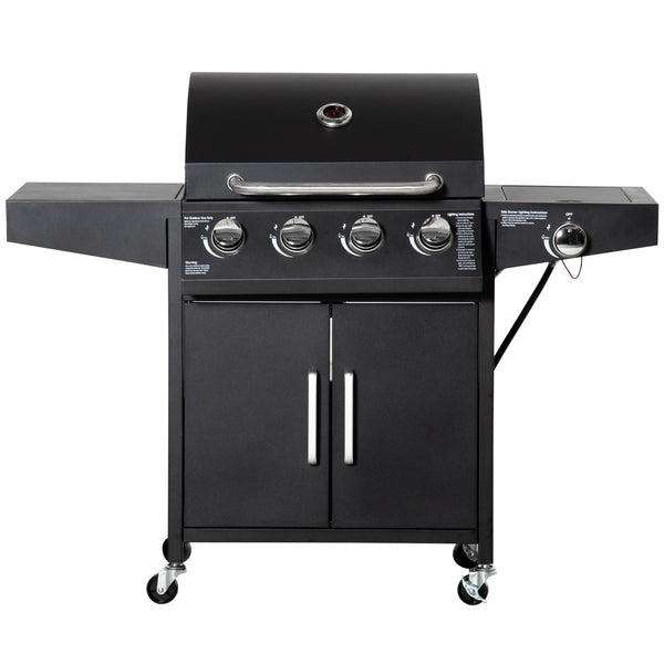 outsunny 4 Burner Propane Gas Grill with Side Burner with Wheels & Storage Cabinet 50 000 BTU Black