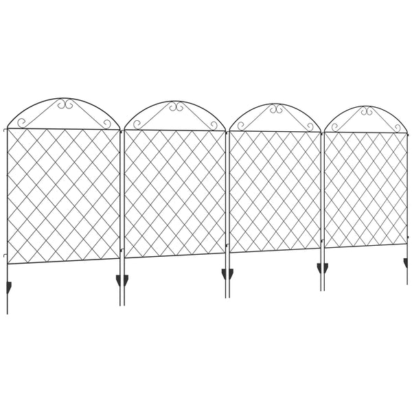 outsunny 4 Pack Steel Garden Fence Panel Rust-Resistant Animal Barrier with Curved Vines 11.5' x 43" Black