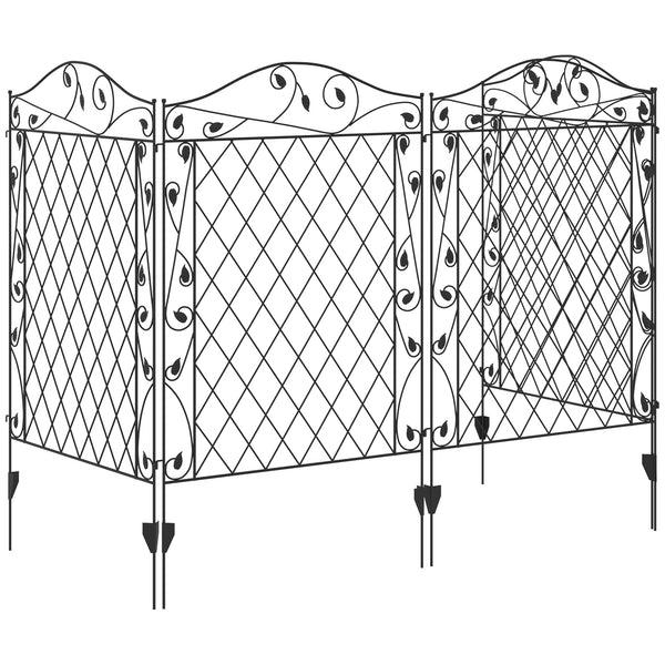 Outsunny 4 Pack Steel Garden Fence Panel Rust-Resistant Decorative Border With Wavey Vines Design 11.5'L X 43"