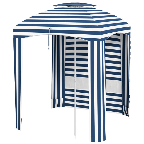 Outsunny 5.8' X 5.8' Beach Cabana Umbrella With Walls Vents Ruffles & Carry Bag Blue & White Stripe