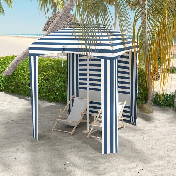 Outsunny 5.8' X 5.8' Beach Cabana Umbrella With Walls Vents Ruffles & Carry Bag Blue & White Stripe