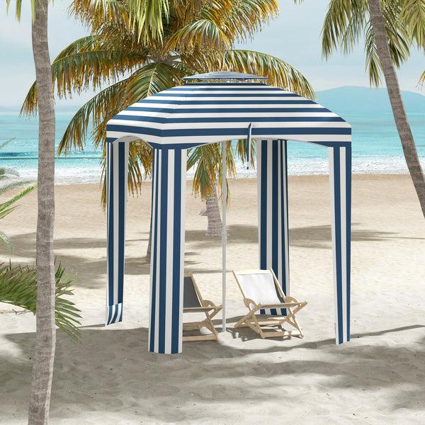 Outsunny 5.8' X 5.8' Beach Cabana Umbrella With Walls Vents Ruffles & Carry Bag Blue & White Stripe