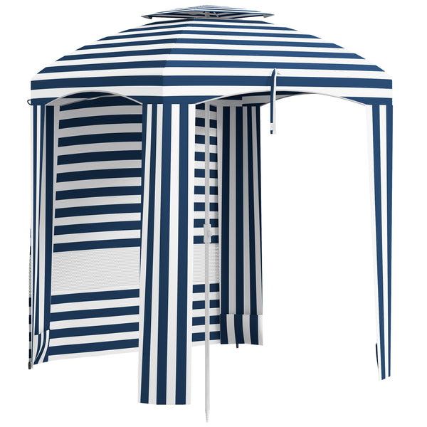 outsunny 5.8' x 5.8' Beach Cabana Umbrella with Walls Vents Ruffles & Carry Bag Blue & White Stripe