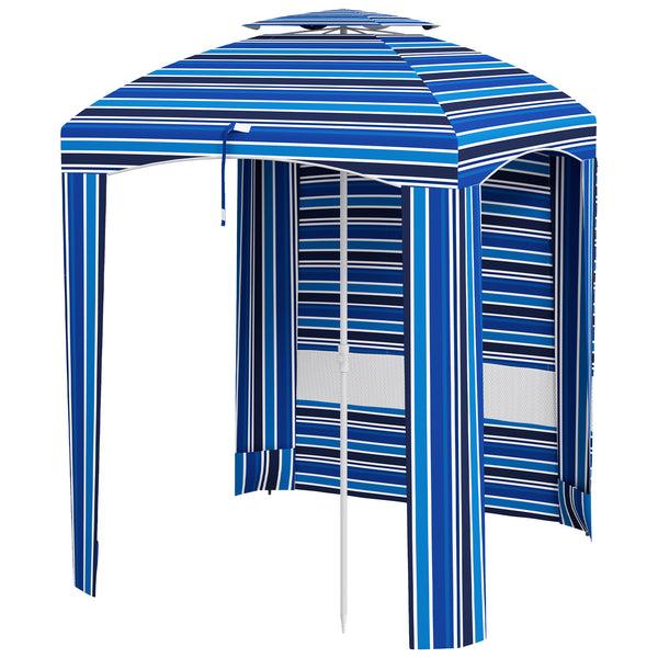 Outsunny 5.8' X 5.8' Cabana Umbrella With Walls & Vents Blue Stripe