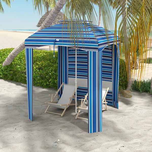 Outsunny 5.8' X 5.8' Cabana Umbrella With Walls & Vents Blue Stripe