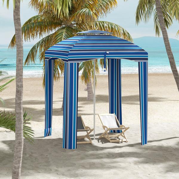 Outsunny 5.8' X 5.8' Cabana Umbrella With Walls & Vents Blue Stripe