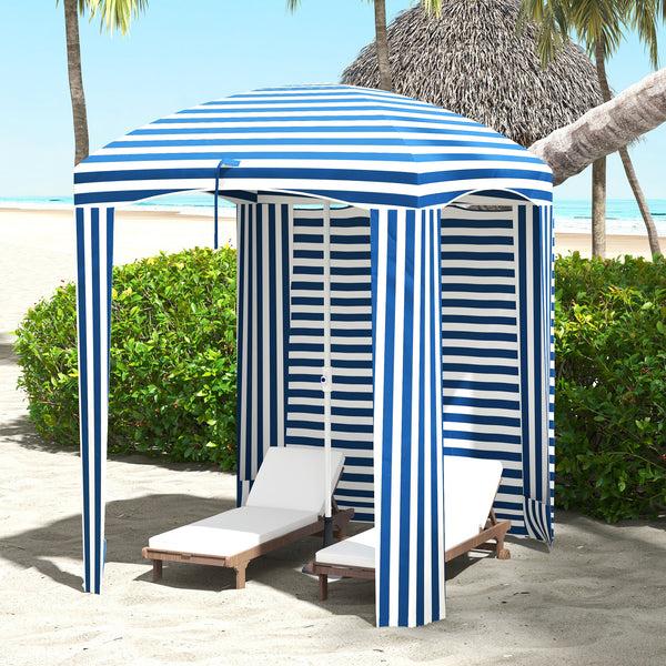 Outsunny 5.8' X 5.8' Cabana Umbrella With Walls & Vents Blue & White Stripes