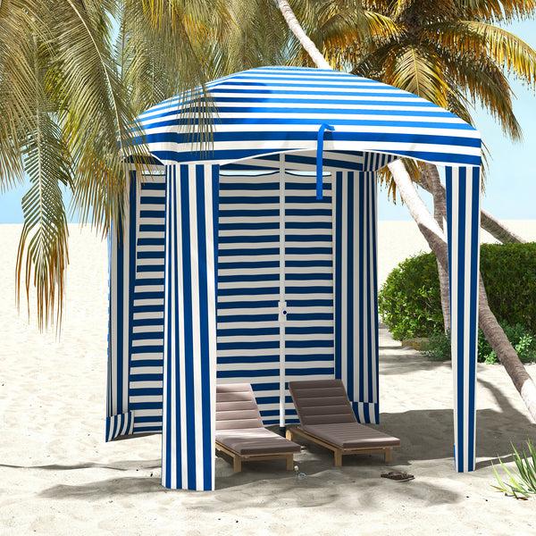 Outsunny 5.8' X 5.8' Cabana Umbrella With Walls & Vents Blue & White Stripes