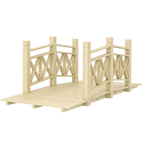 Outsunny 5' Wooden Garden Bridge With Safety Rails Natural Wood Footbridge For Ponds & Streams