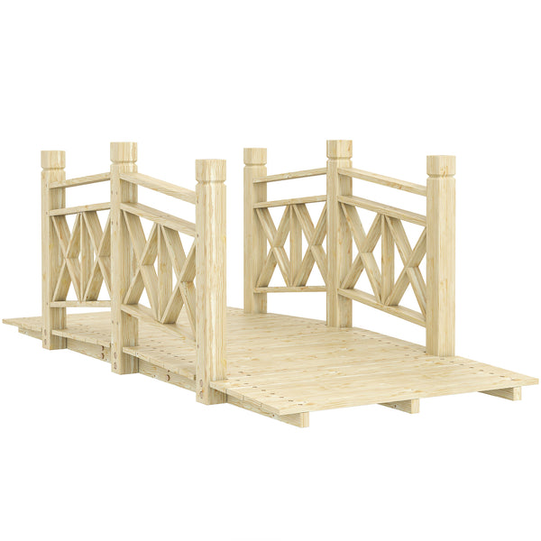 outsunny 5' Wooden Garden Bridge with Safety Rails Natural Wood Footbridge for Ponds & Streams