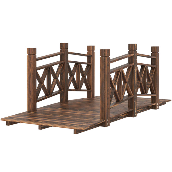 Outsunny 5' Wooden Garden Bridge With Safety Rails Perfect For Creeks Ponds & Backyards Carbonized