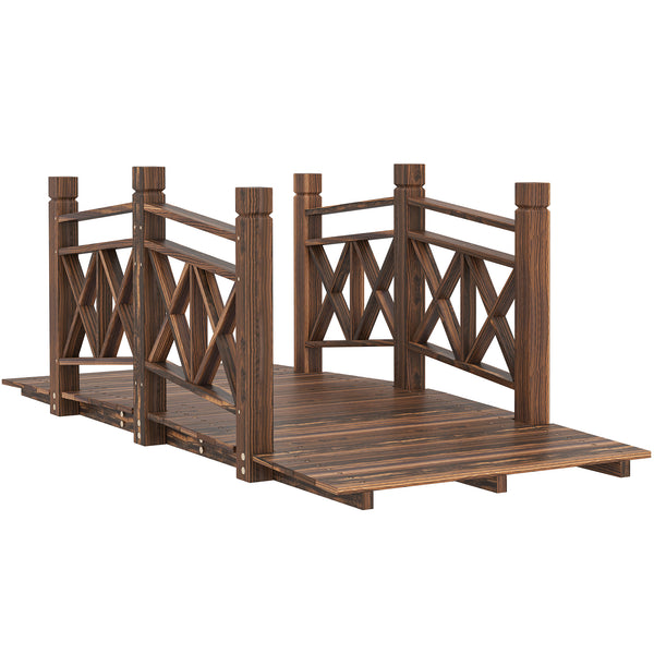 outsunny 5' Wooden Garden Bridge with Safety Rails Perfect for Creeks Ponds & Backyards Carbonized