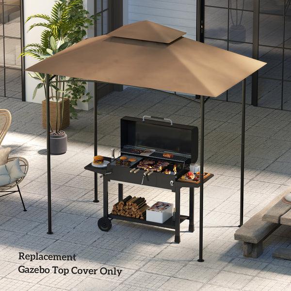 Outsunny 5' X 8' Grill Gazebo Canopy Replacement Cover UPF50+ Double Tiered Roof Brown