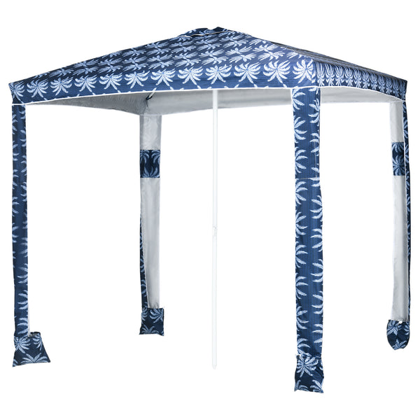 Outsunny 6.5' Beach Canopy Umbrella With UV50+ Protection & Sandbags Easy Assembly Blue Coconut Palm