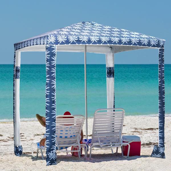 Outsunny 6.5' Beach Canopy Umbrella With UV50+ Protection & Sandbags Easy Assembly Blue Coconut Palm
