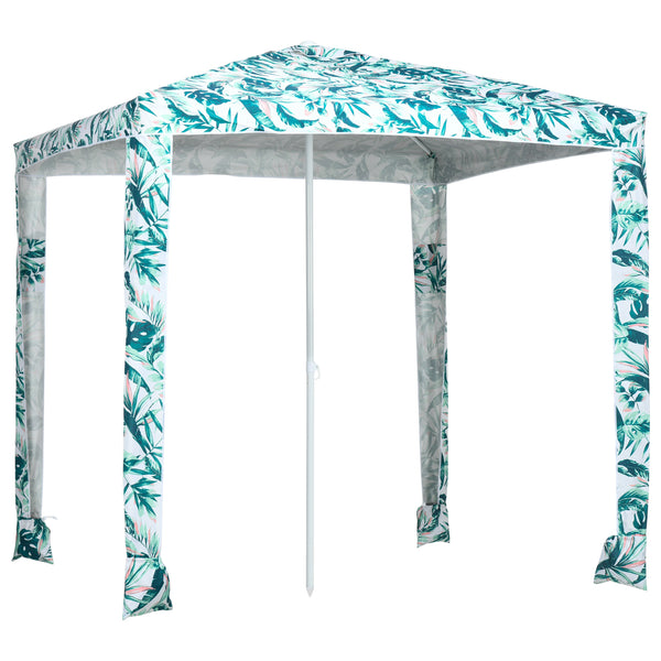 Outsunny 6.5' UV50+ Beach Canopy With Sandbags Easy Assembly Sun Shelter In Green Coconut Palm