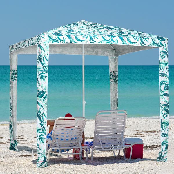 Outsunny 6.5' UV50+ Beach Canopy With Sandbags Easy Assembly Sun Shelter In Green Coconut Palm