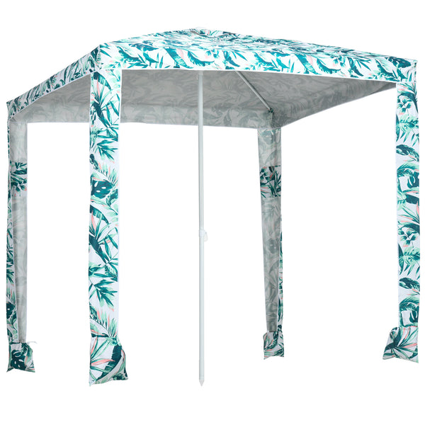 outsunny 6.5' UV50+ Beach Canopy with Sandbags Easy Assembly Sun Shelter in Green Coconut Palm
