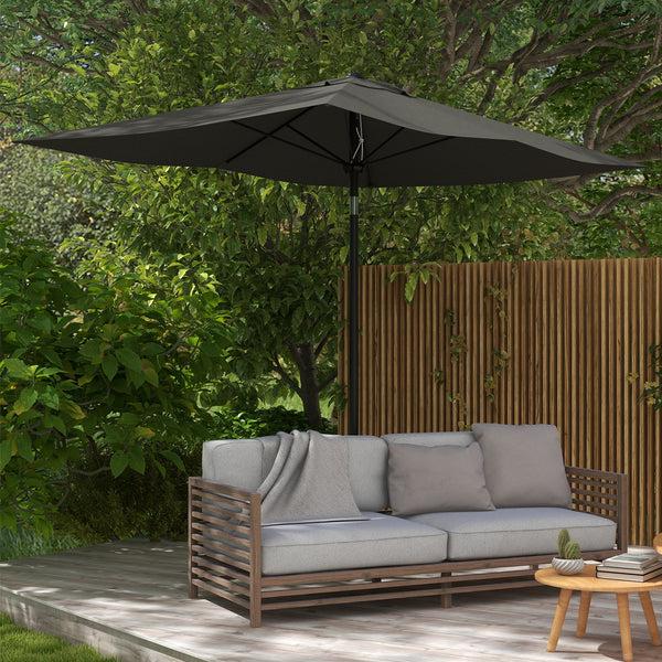 Outsunny 6.5' X 10' Rectangular Patio Market Umbrella With Crank & Tilt Dark Gray
