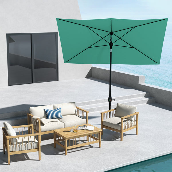Outsunny 6.5' X 10' Rectangular Patio Umbrella With Crank & Push Button Tilt Teal