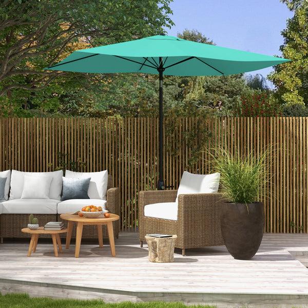 Outsunny 6.5' X 10' Rectangular Patio Umbrella With Crank & Push Button Tilt Teal