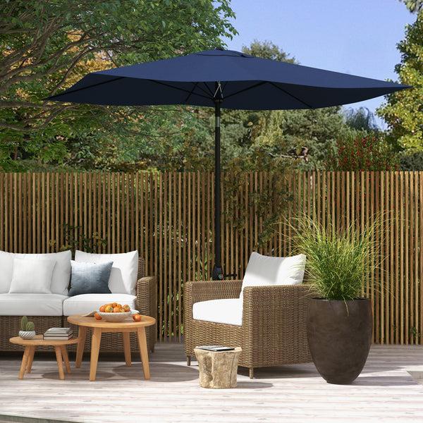 Outsunny 6.5' X 10' Rectangular Patio Umbrella With Crank & Push-Button Tilt Blue