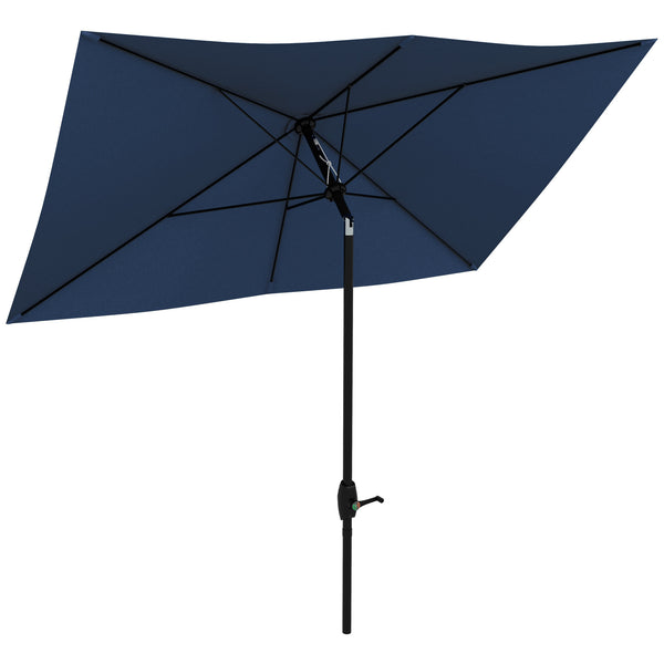 outsunny 6.5' x 10' Rectangular Patio Umbrella with Crank & Push-Button Tilt Blue