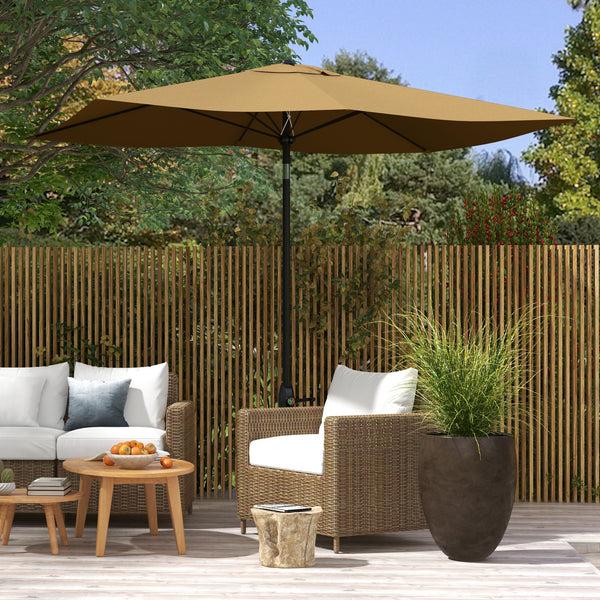 Outsunny 6.5' X 10' Rectangular Patio Umbrella With Crank & Push Button Tilt Coffee