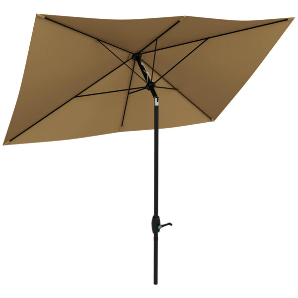 outsunny 6.5' x 10' Rectangular Patio Umbrella with Crank & Push Button Tilt Coffee