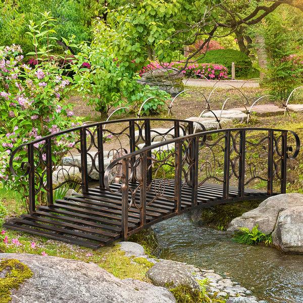 Outsunny 6' Metal Arch Garden Bridge With Safety Rails & 660 Lb Capacity Brown
