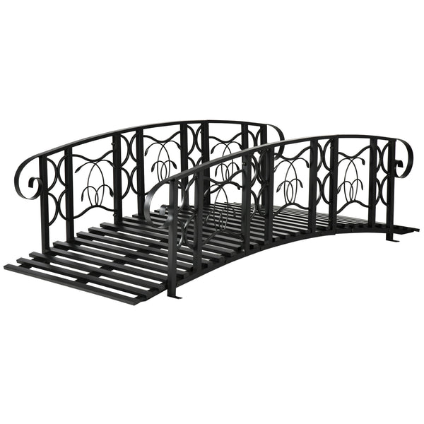 Outsunny 6' Metal Arch Garden Bridge With Safety Rails & Vine Design 660 Lbs Capacity Black