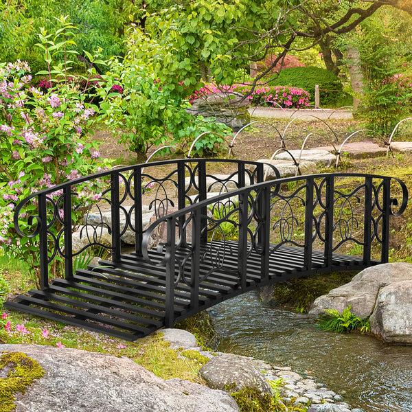 Outsunny 6' Metal Arch Garden Bridge With Safety Rails & Vine Design 660 Lbs Capacity Black