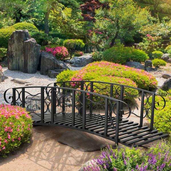 Outsunny 6' Metal Arch Garden Bridge With Safety Rails & Vine Design 660 Lbs Capacity Black