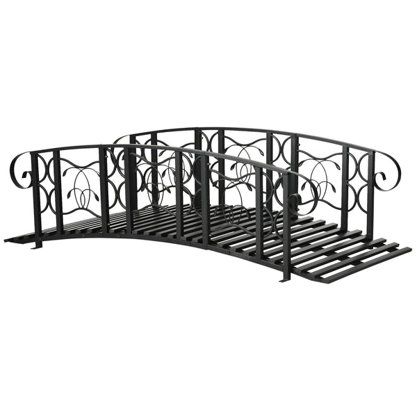outsunny 6' Metal Arch Garden Bridge with Safety Rails & Vine Design 660 lbs Capacity Black