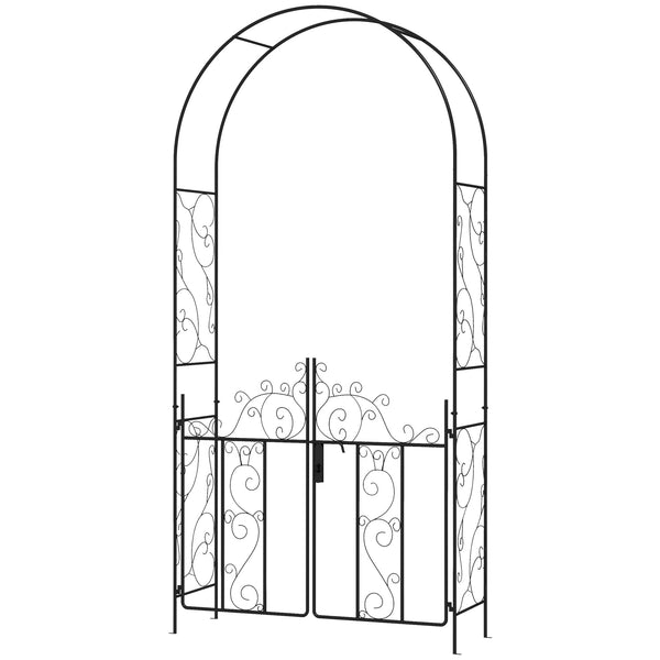 Outsunny 7.5' Metal Garden Arch With Gate For Climbing Plants & Weddings Black