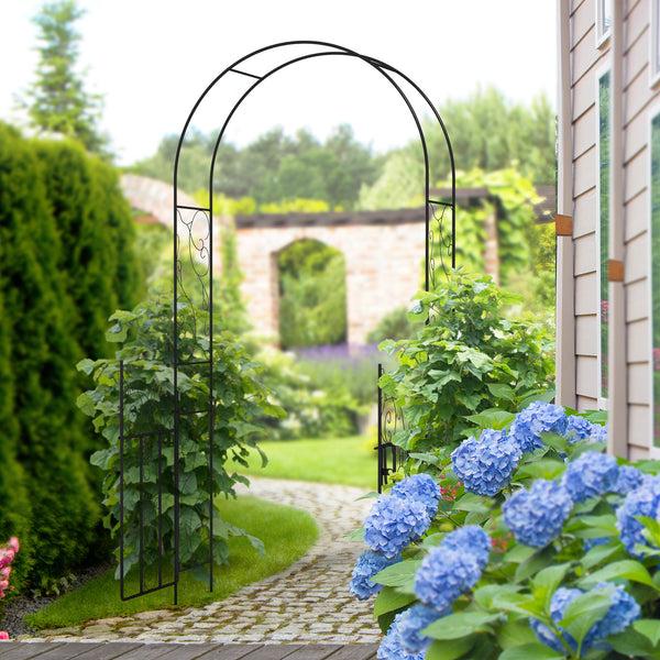 Outsunny 7.5' Metal Garden Arch With Gate For Climbing Plants & Weddings Black