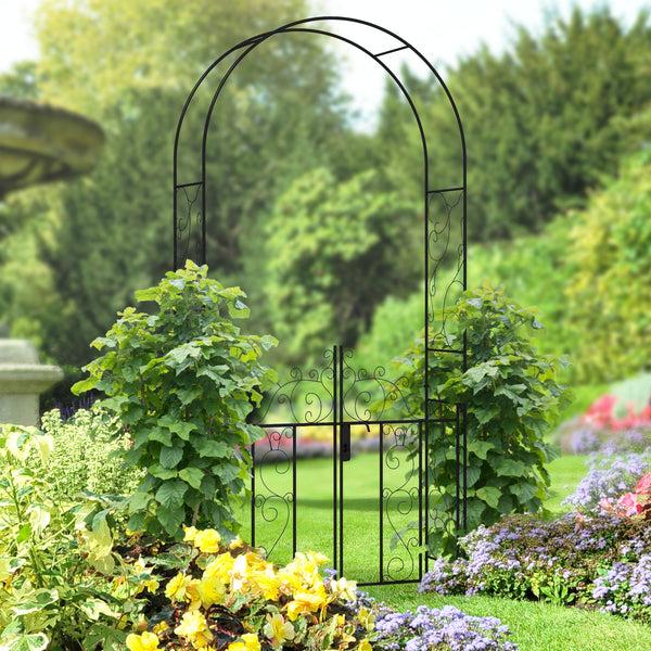 Outsunny 7.5' Metal Garden Arch With Gate For Climbing Plants & Weddings Black
