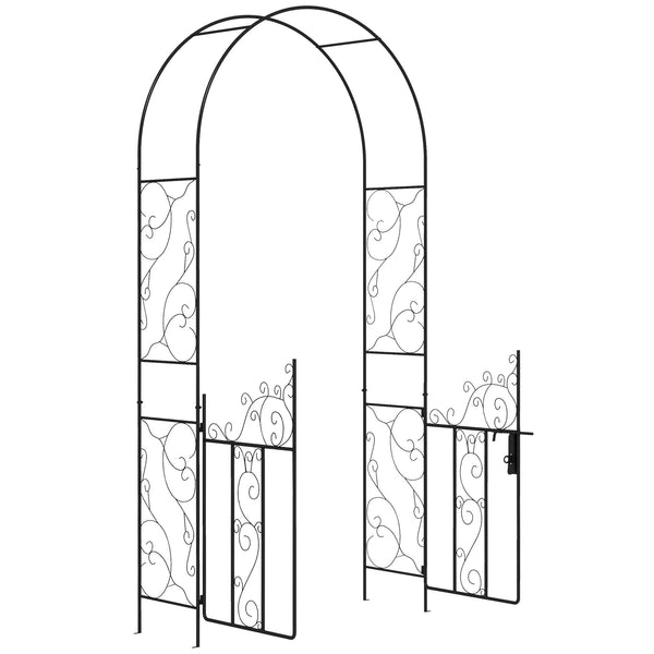 outsunny 7.5' Metal Garden Arch with Gate for Climbing Plants & Weddings Black