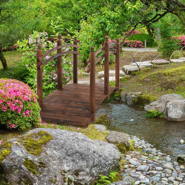Outsunny 7.5' Wooden Arc Garden Bridge With Side Railings Carbonized Finish