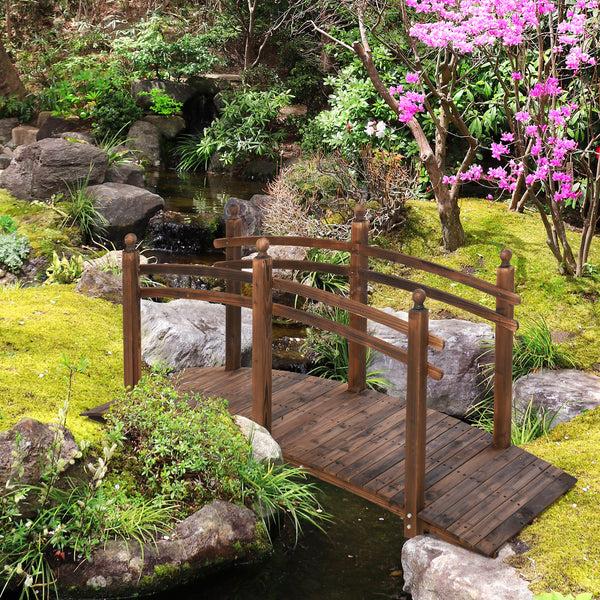 Outsunny 7.5' Wooden Arc Garden Bridge With Side Railings Carbonized Finish