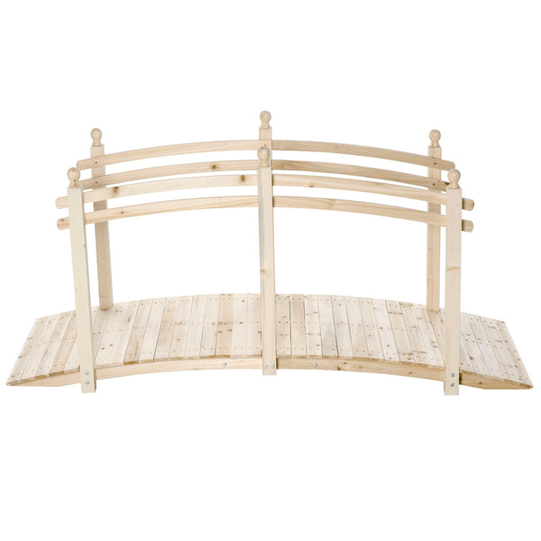 Outsunny 7.5' Wooden Arch Garden Bridge With Safety Rails Natural Wood Tone