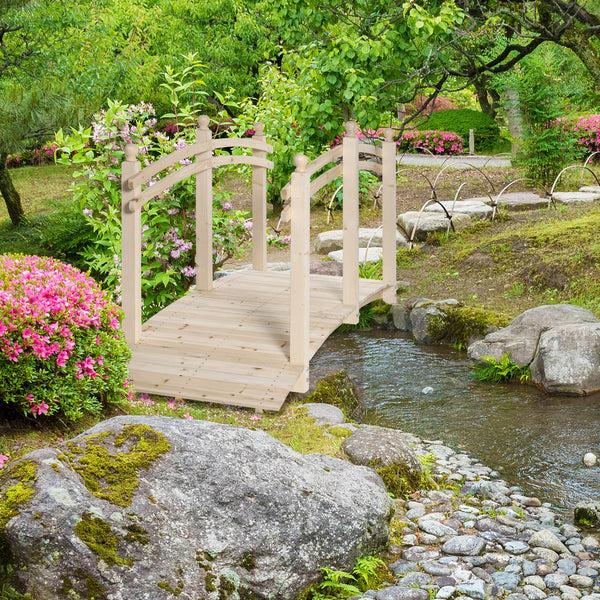 Outsunny 7.5' Wooden Arch Garden Bridge With Safety Rails Natural Wood Tone